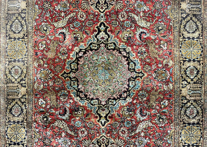 Persian Qum Silk Rug 3.8 x 5.6, Silk on Silk, Animal Pictorials, Fine 330 KPSI - Nuvé
