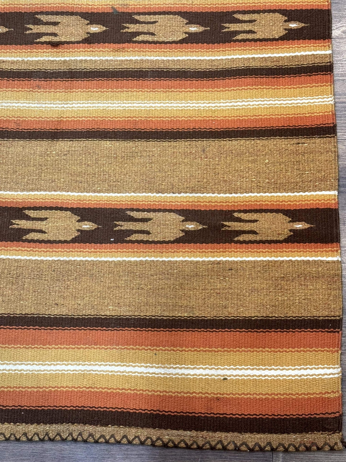 South American Rug Blanket 2.7 x 5.6, Wool, Handmade, Navajo Design, Orange Brown - Nuvé
