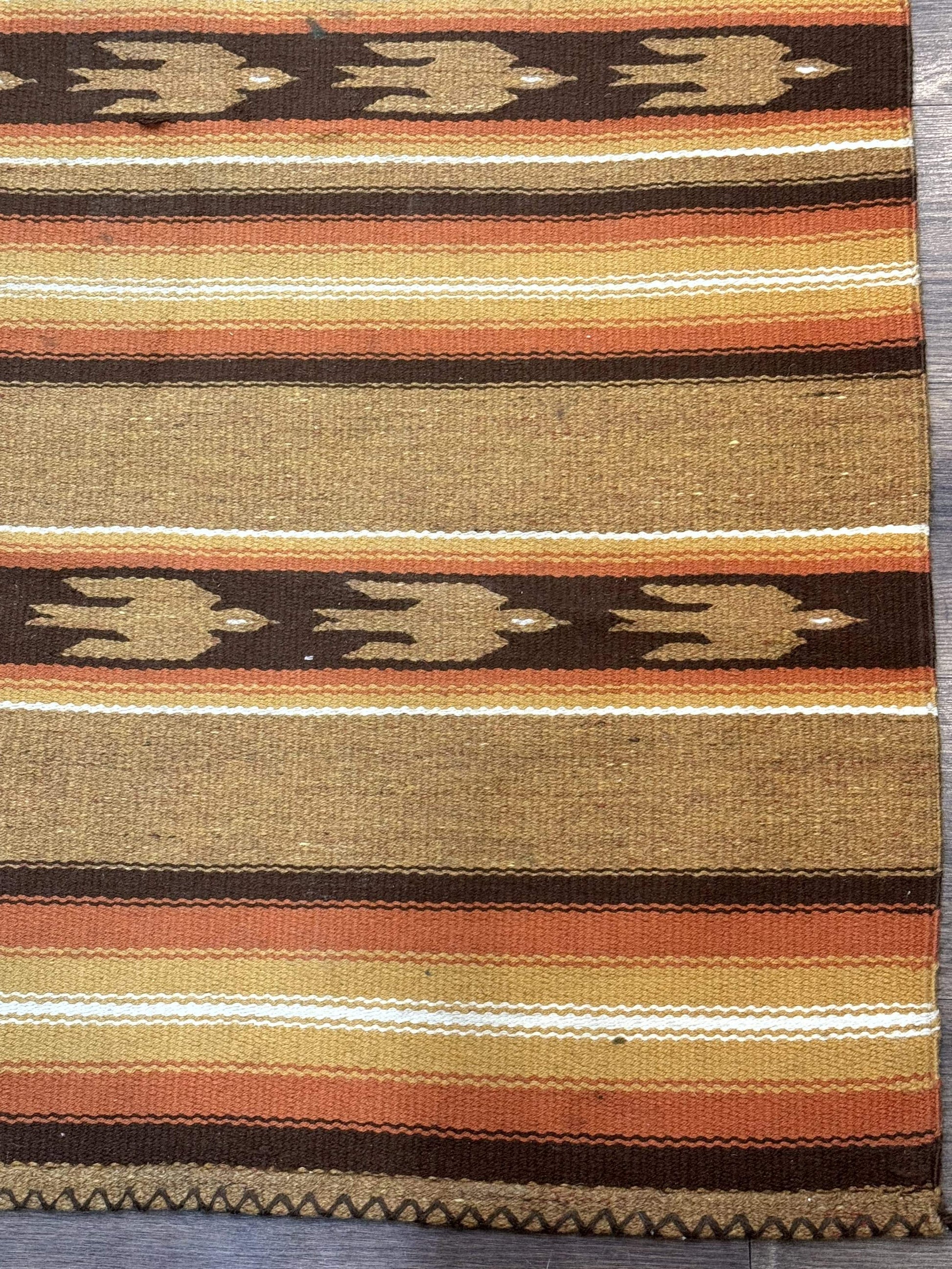 South American Rug Blanket 2.7 x 5.6, Wool, Handmade, Navajo Design, Orange Brown - Nuvé