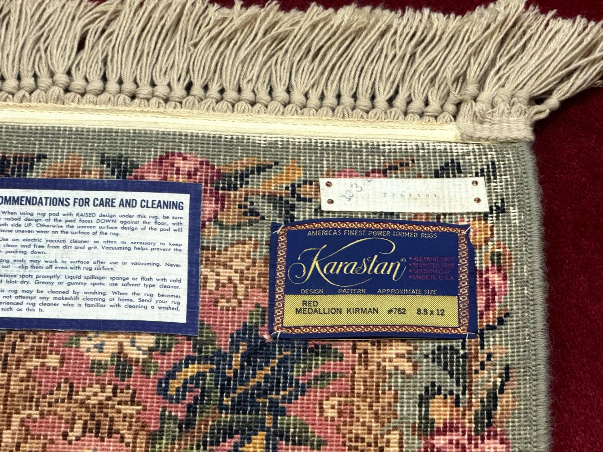 Karastan Rug 8.8 x12 Red Kirman #762, Original 700 Series, Vintage Karastan Carpet, Discontinued Karastan Rug, Karastan Wool Area Rug - Nuvé