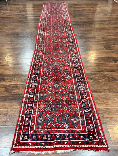 Long Persian Runner Rug 2.9 x 17, Red Handmade Wool Rug for Hallway, Antique Persian Carpet, 17ft Runner, Persian Hamadan Dargazine Rug - Nuvé