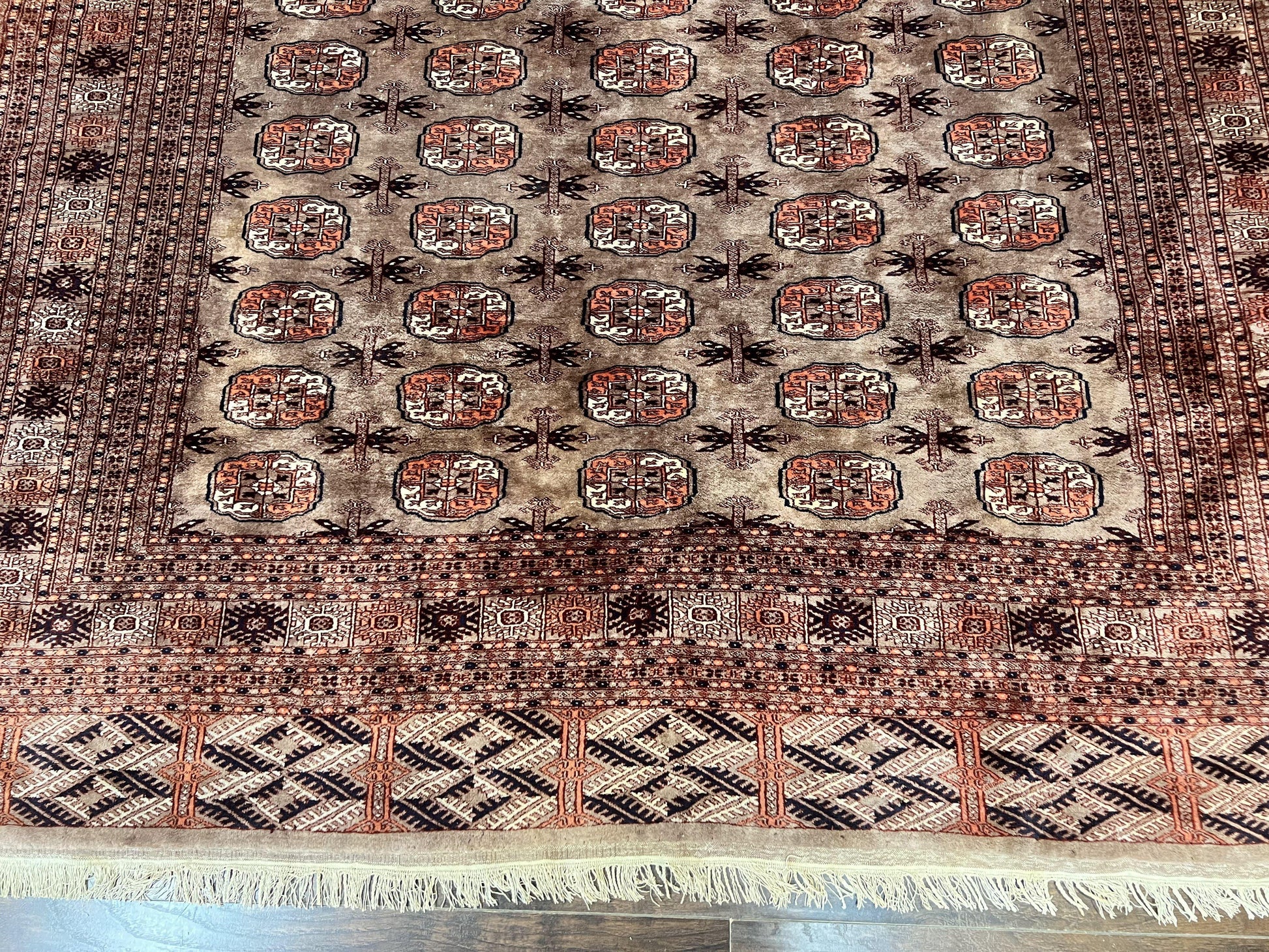 Pakistani Bokhara Turkoman Rug 7x10, Handmade Vintage Wool Carpet, Brown-Red - Nuvé