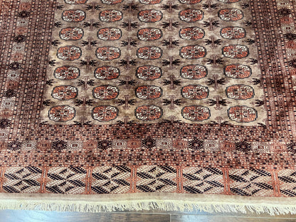 Pakistani Bokhara Turkoman Rug 7x10, Handmade Vintage Wool Carpet, Brown-Red - Nuvé