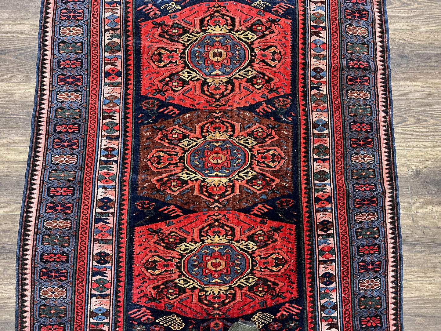 Antique Caucasian Seychour Rug 3.7 x 5.5, Collectible Oriental Carpet, Navy Blue and Red, Fine Kuba Rug, Vintage Rug, Wool Hand Knotted Rug - Nuvé