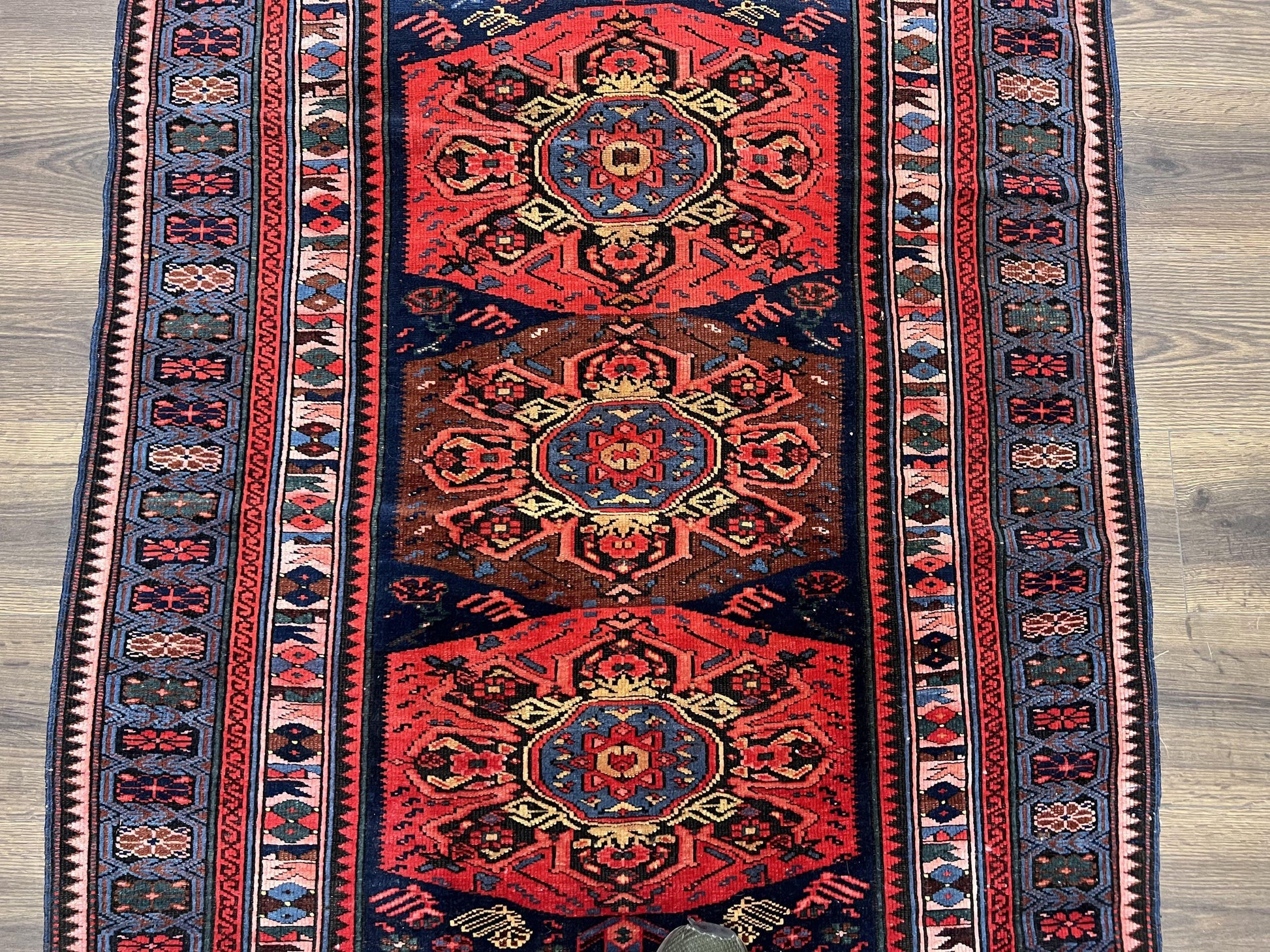 Antique Caucasian Seychour Rug 3.7 x 5.5, Collectible Oriental Carpet, Navy Blue and Red, Fine Kuba Rug, Vintage Rug, Wool Hand Knotted Rug - Nuvé