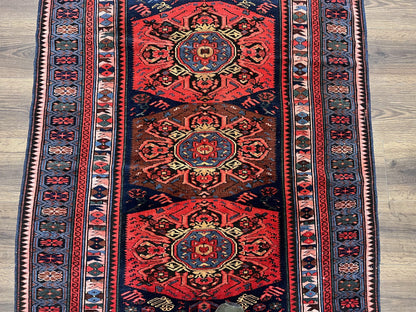 Antique Caucasian Seychour Rug 3.7 x 5.5, Collectible Oriental Carpet, Navy Blue and Red, Fine Kuba Rug, Vintage Rug, Wool Hand Knotted Rug - Nuvé