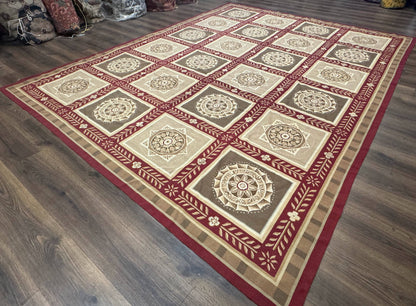 Needlepoint Rug 9x12, Panel Design, Burgundy Taupe, Elegant - Nuvé