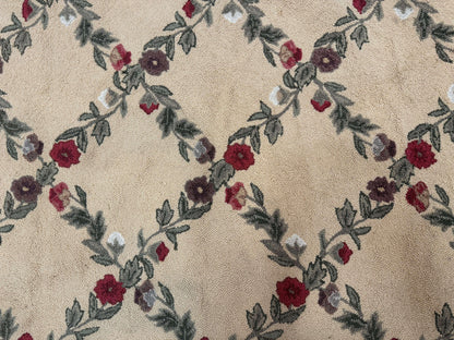 Vintage Hooked Rug 7x9, Rosters in Border, Roses and Butterflies - Nuvé