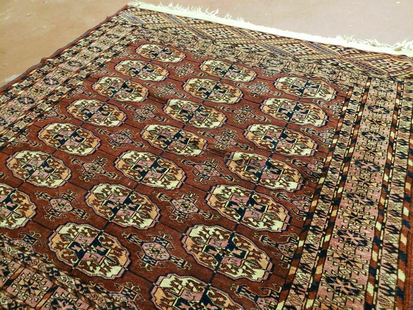 4' X 4' Antique Handmade Turkoman Bokhara Balouch Woven Wool Rug Brick Red Nice - Nuvé
