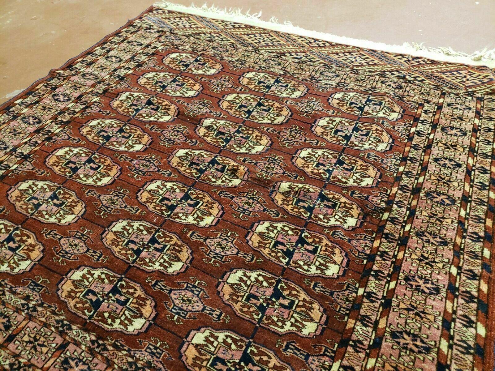 4' X 4' Antique Handmade Turkoman Bokhara Balouch Woven Wool Rug Brick Red Nice - Nuvé