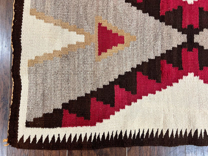 Antique Navajo Rug 2x4, Collectible Native American Wool Handmade Rug, Ivory Black Red Gray, Vintage Navajo Textile - Nuvé