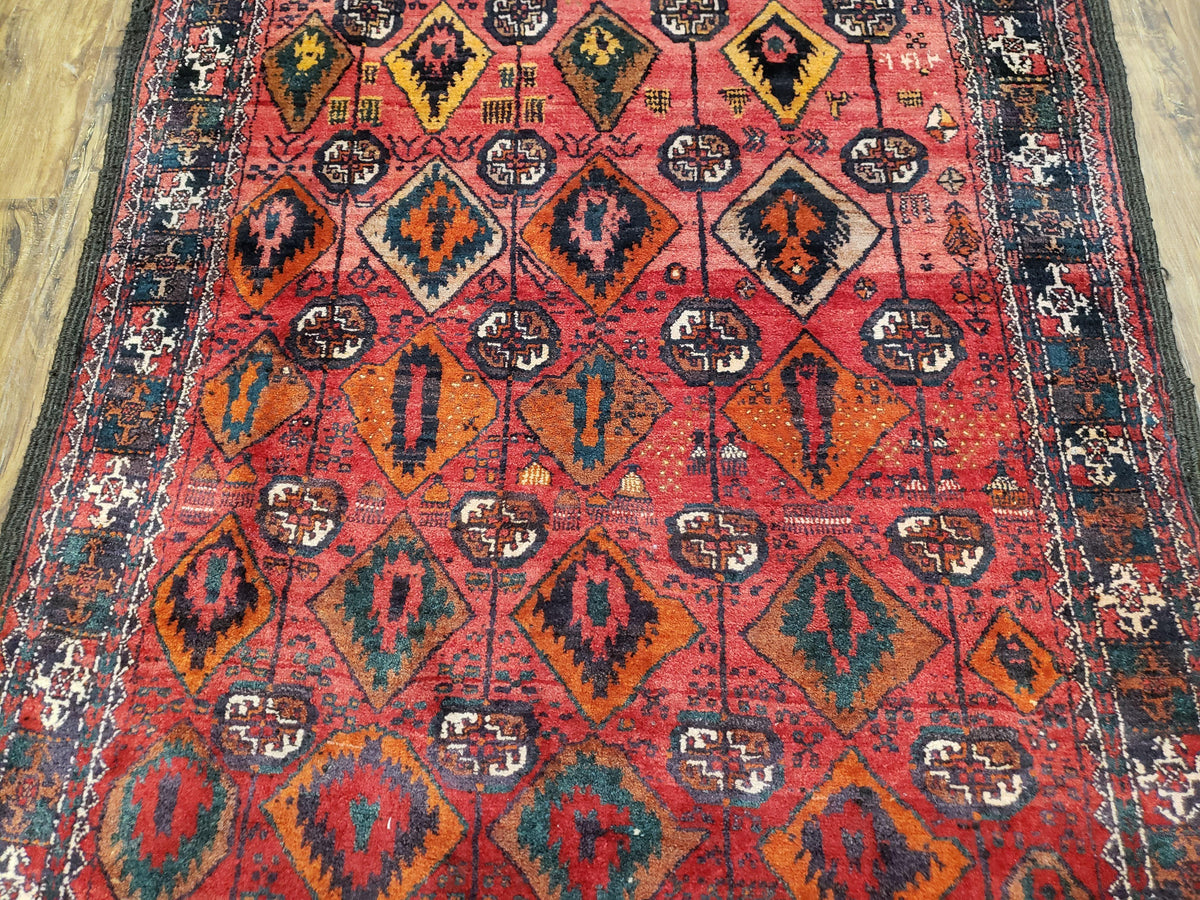 4 x 8 Handmade Baluch Afghan Turkoman Tribal Wool Rug Organic Dyes 8x4 Carpet