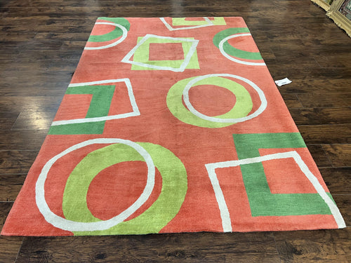 Abstract Rug 6x9, Modern Contemporary Rug, Red-Orange Green - Nuvé