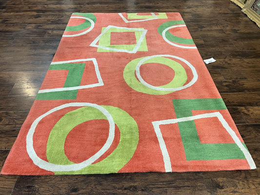 Abstract Rug 6x9, Modern Contemporary Rug, Red-Orange Green - Nuvé