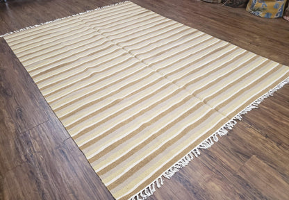 New Indian Striped Blanket, Multicolor Earthern Tones Kilim Rug, Wool Handmade South American Style Blanket, Queen Sized Bedspread 5x8 - 6x8 - Nuvé