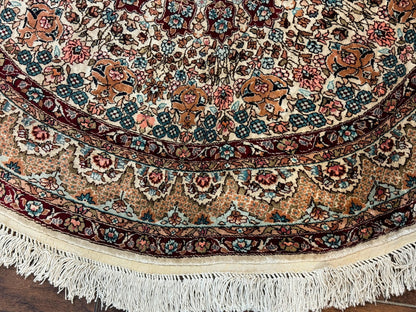 Round Silk Rug 3x3, Extremely Fine 580 KSPI, Sino Persian Round Handmade Carpet, Silk on Silk - Nuvé
