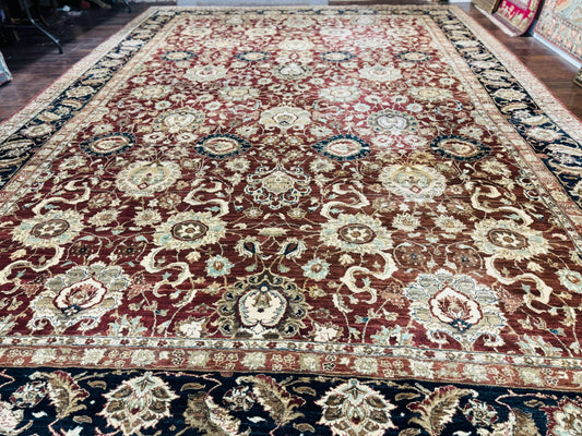 Palace Sized Indian Agra Rug 12x17, Wool Handmade Floral Allover Carpet - Nuvé
