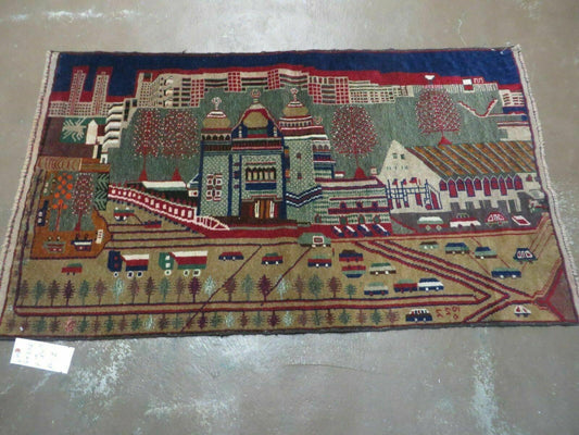 3' X 5' New Vintage Handmade Afghan Balouch Tribal Wool Pictorial Rug # 302 - Nuvé