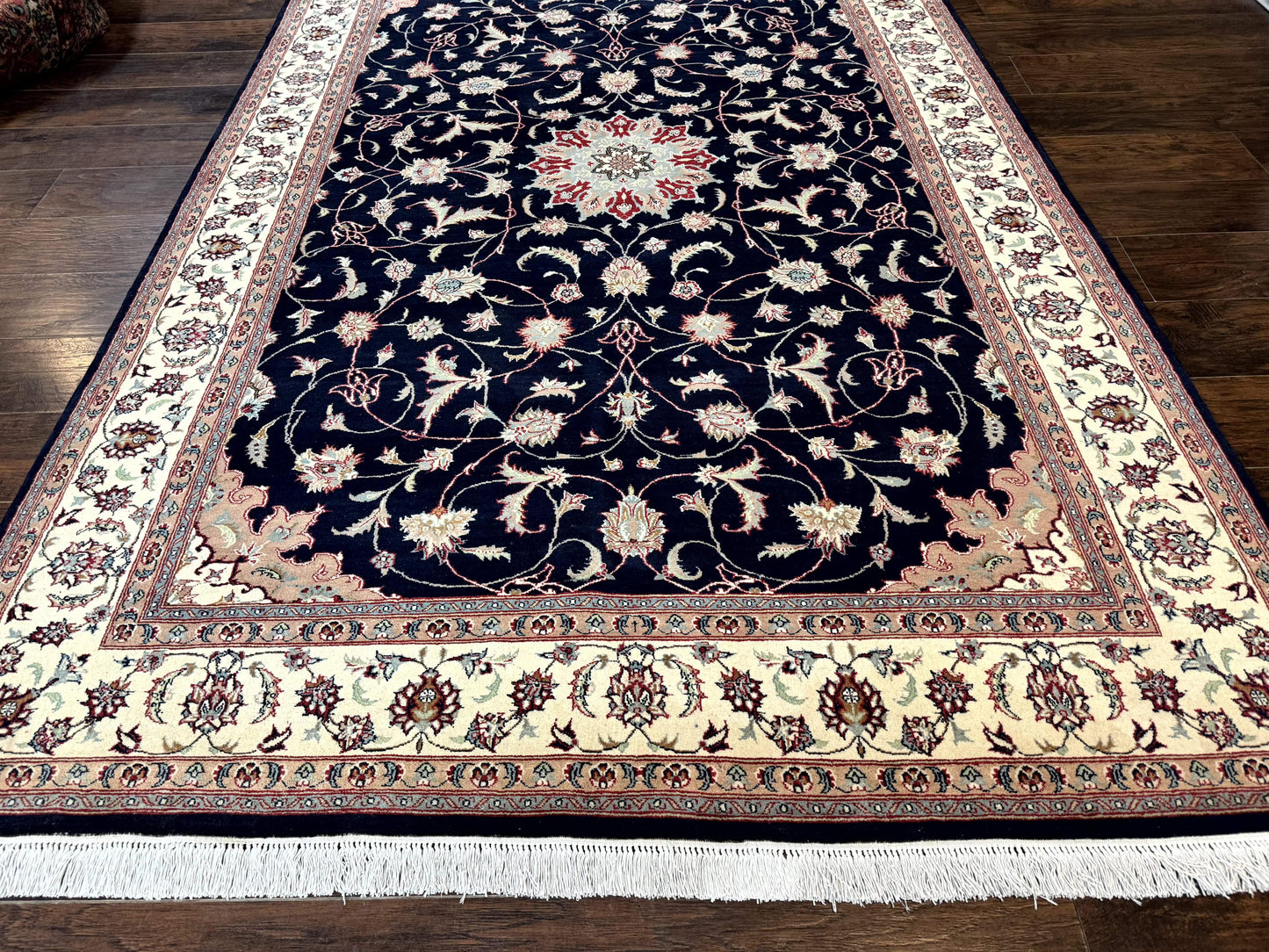 Navy Blue Pak Persian Rug 6x10, Floral Medallion, Traditional Persian Area Rug, Fine 240 KPSI - Nuvé