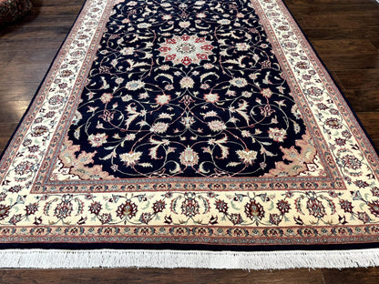 Navy Blue Pak Persian Rug 6x10, Floral Medallion, Traditional Persian Area Rug, Fine 240 KPSI - Nuvé