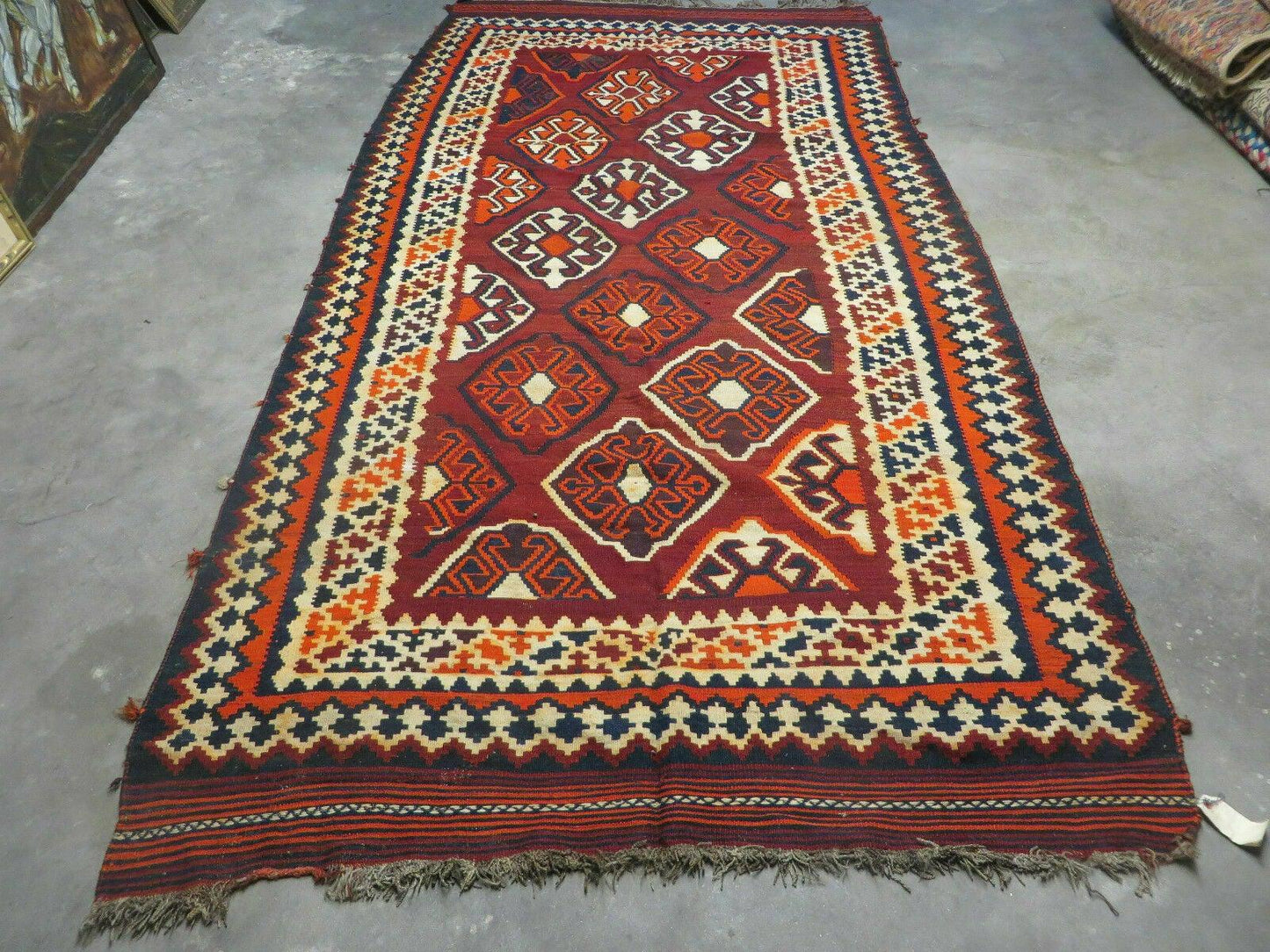 5' X 10' Antique Turkish Kilim Handmade Flat Weave Wool Rug Red Colorful Veg Dye Bohemian Boho Chic Tribal Style And Design - Nuvé