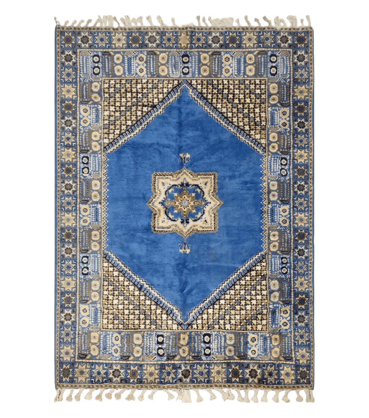 7' X 10' 5" Handmade Moroccan Urban Rabat Wool Carpet Blue Area Rug