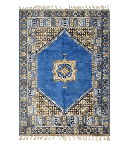 7' X 10' 5" Handmade Moroccan Urban Rabat Wool Carpet Blue Area Rug