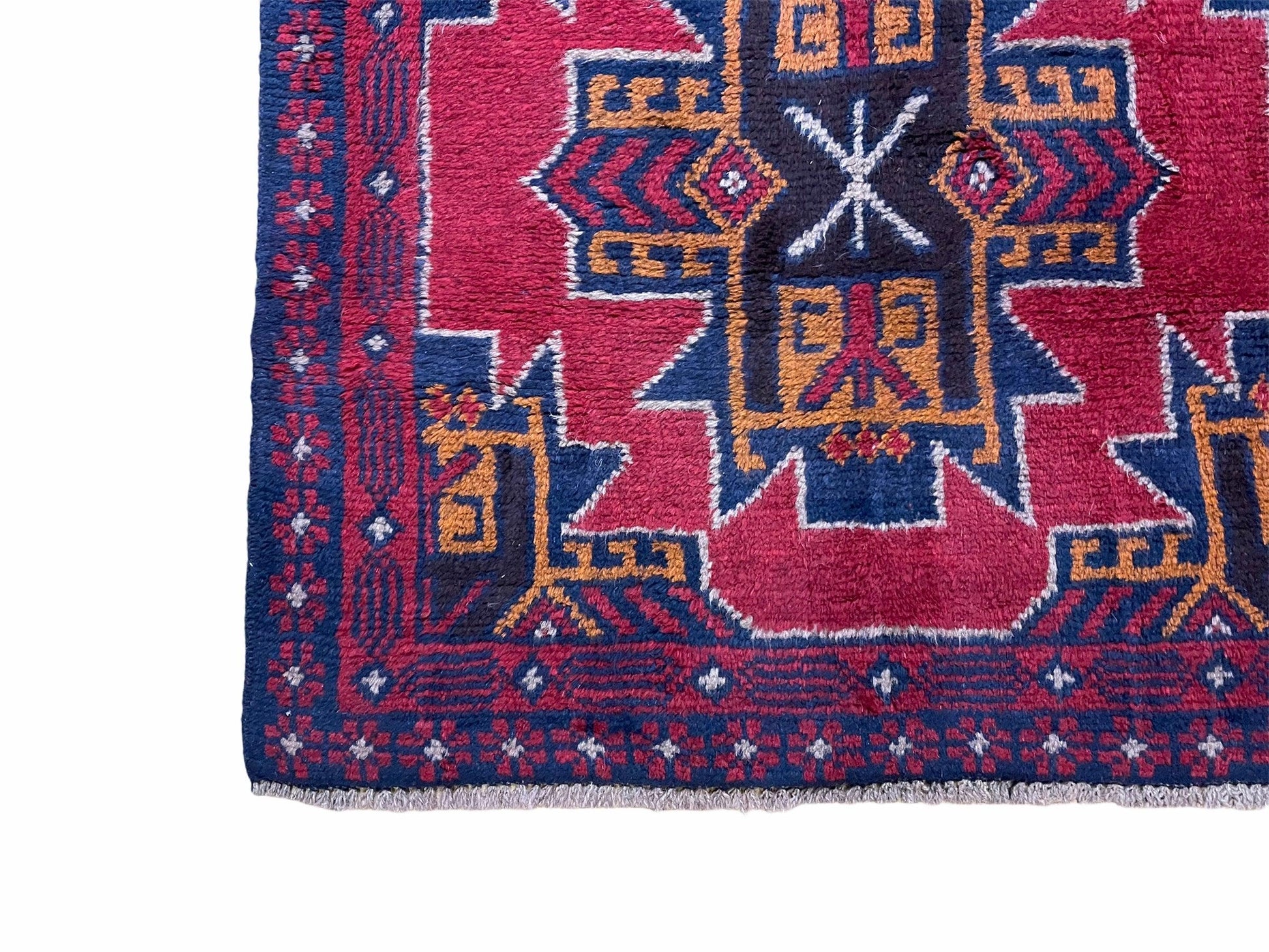 2' 8" X 4' 6" Vintage Handmade Tribal Wool Rug Balouchi Rug Afghan Rug Red Blue - Nuvé
