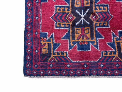 2' 8" X 4' 6" Vintage Handmade Tribal Wool Rug Balouchi Rug Afghan Rug Red Blue - Nuvé