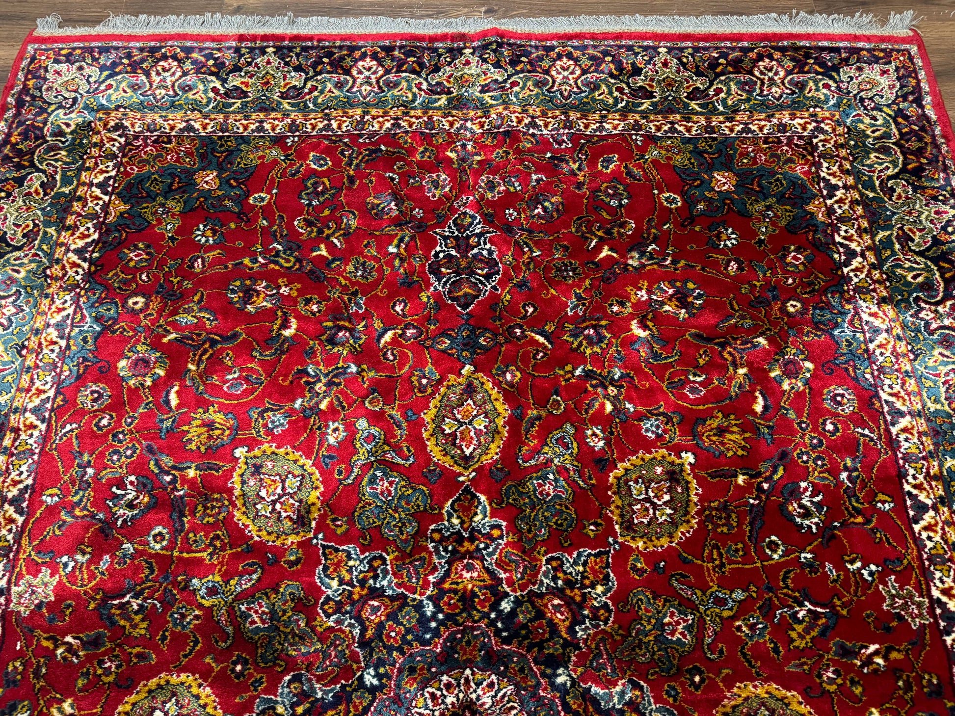 Red Persian Rug 6x9, Medallion Carpet, Ardebil Design, Vintage Belgium Power Loomed Carpet - Nuvé