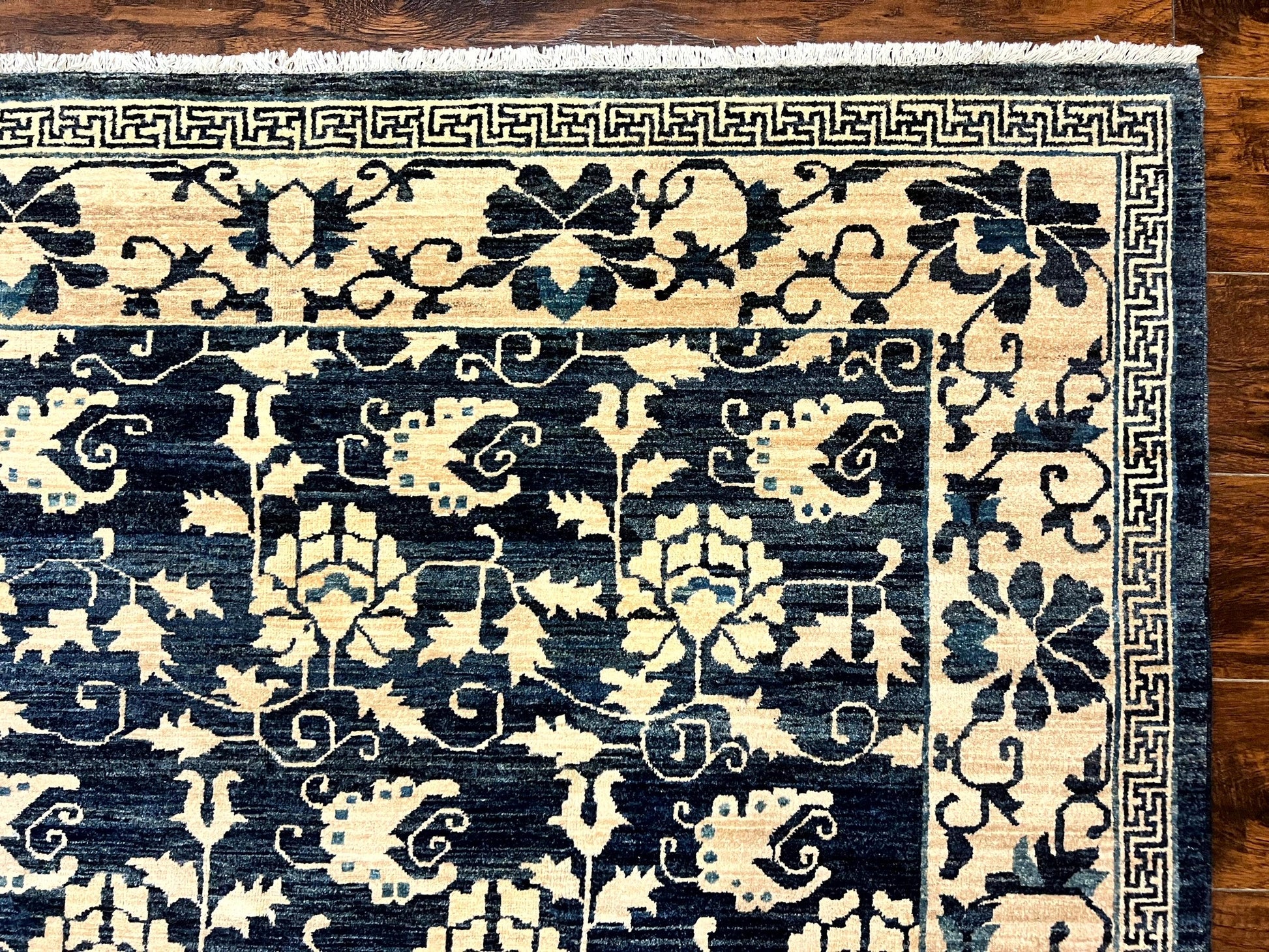 Sino Persian Rug 6x9, Hand Knotted Wool Carpet, Floral Allover, Blue Cream-Tan - Nuvé