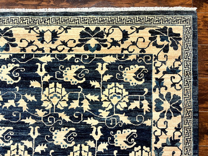 Sino Persian Rug 6x9, Hand Knotted Wool Carpet, Floral Allover, Blue Cream-Tan - Nuvé