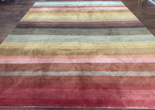 Modern Persian Gabbeh Rug 8x10, Multicolor Stripes, Soft Thick Wool Pile - Nuvé