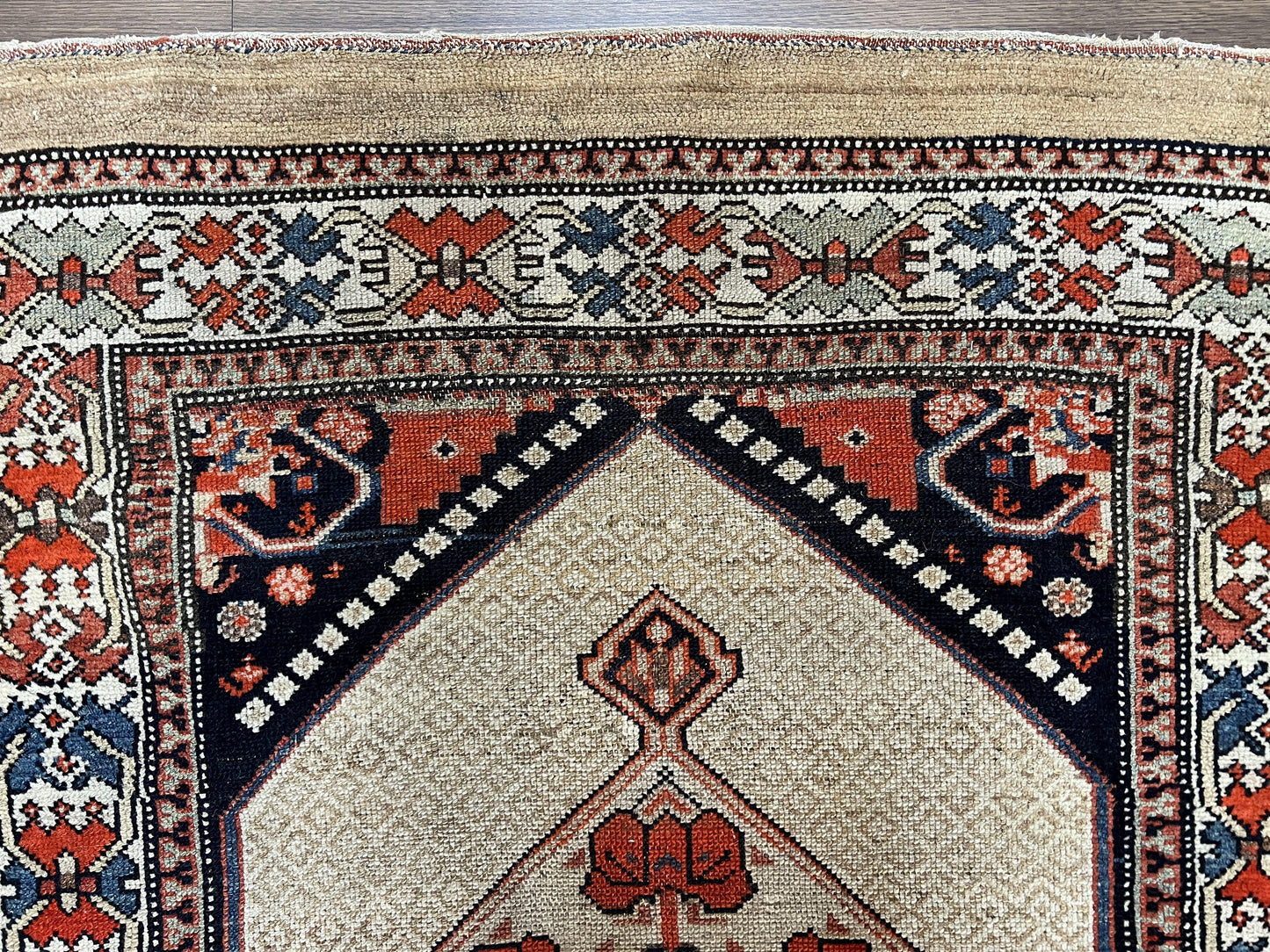 Rare Persian Sarab Tribal Runner Rug 4 x 10, Antique, Geometric Medallions, Camel Hair Runner - Nuvé
