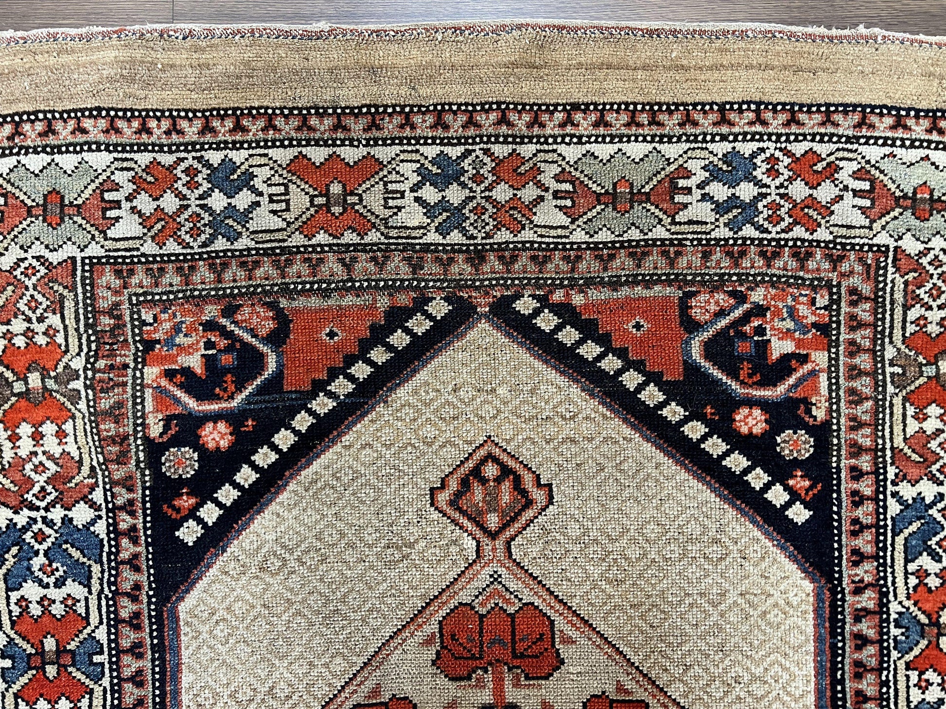 Rare Persian Sarab Tribal Runner Rug 4 x 10, Antique, Geometric Medallions, Camel Hair Runner - Nuvé