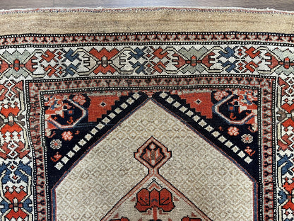 Rare Persian Sarab Tribal Runner Rug 4 x 10, Antique, Geometric Medallions, Camel Hair Runner - Nuvé