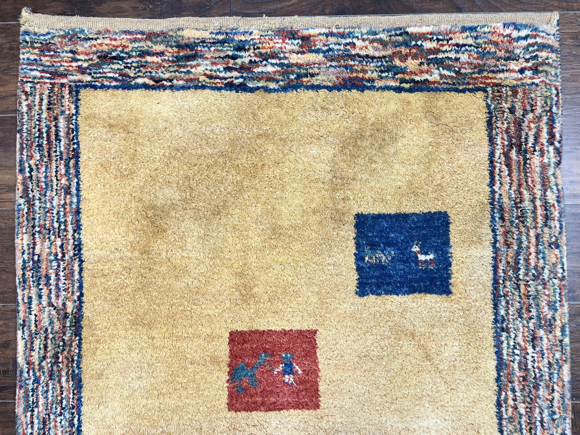 Indo Gabbeh Rug 3.7 x 5, Tribal Rug, Boho Rug, Wool Handmade Carpet - Nuvé