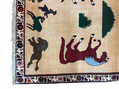 4x6 Rug Handmade Zagros Quality Wool Horses Tribal Hand-Knotted Rug Veggie Dye - Nuvé
