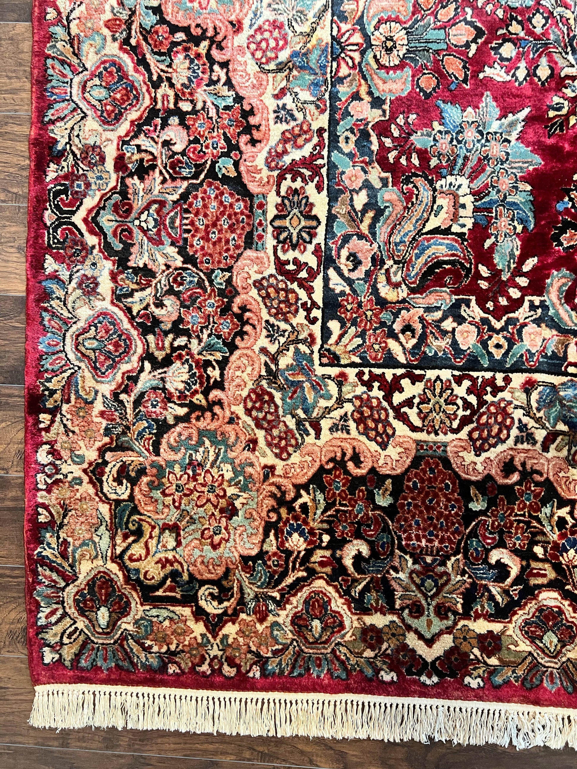Persian Sarouk Rug 12x17, Wool Hand Knotted Antique Carpet, Dark Red, Traditional Floral Oriental Rug, 12 x 17 Extra Large Handmade Rug - Nuvé