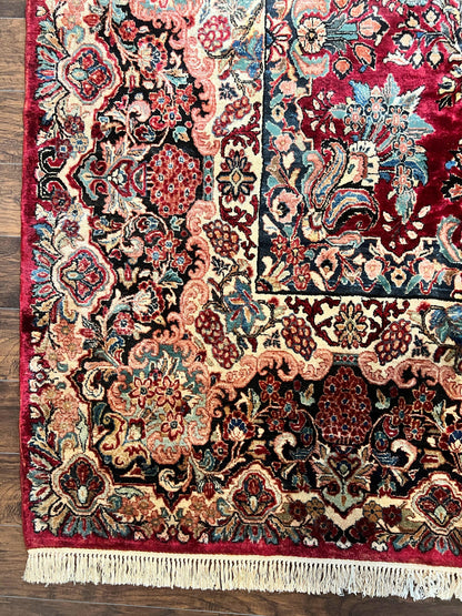 Persian Sarouk Rug 12x17, Wool Hand Knotted Antique Carpet, Dark Red, Traditional Floral Oriental Rug, 12 x 17 Extra Large Handmade Rug - Nuvé
