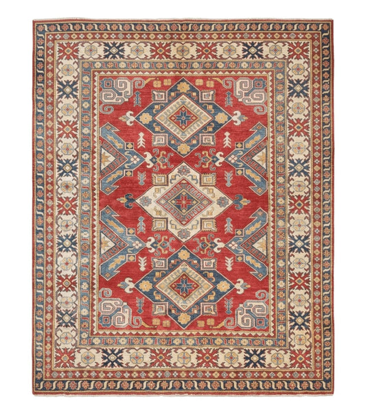 Turkish Kazak Rug 7.6 x 9.5, Geometric Medallions, Caucasian Pattern