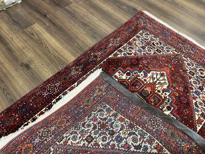 Fine Persian Bidjar Rug 3x5, Geometric Medallion Oriental Bijar Carpet 3 x 5 ft, Ruby Red and Cream, Hand Knotted Wool Rug, Semi Antique Tribal Rug, Nice - Nuvé