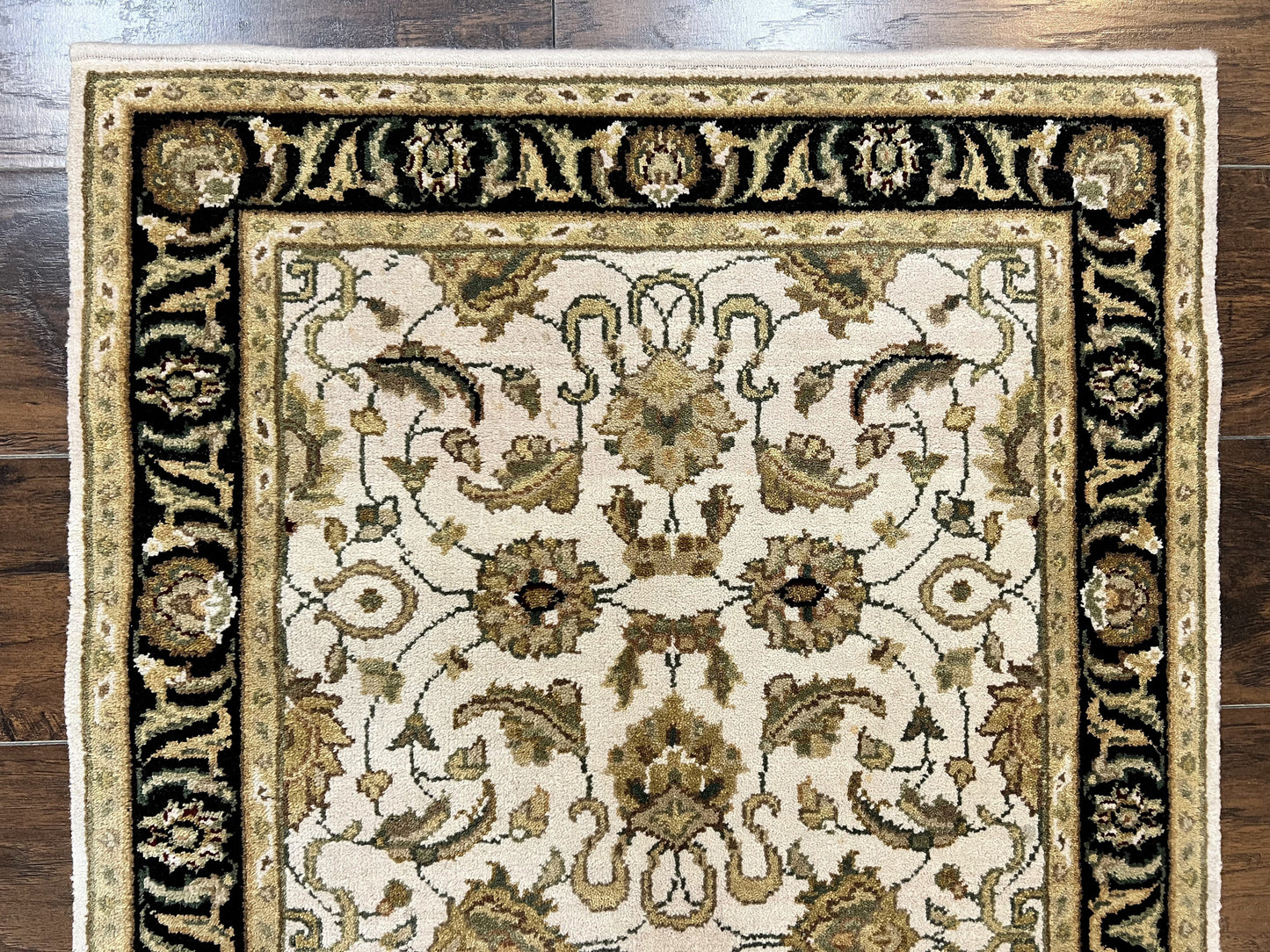 Small Indo Mahal Rug 2.5 x 4, Wool Indian Oriental Carpet, Hand Knotted Handmade Vintage Traditional Rug, Beige Tan Black - Nuvé