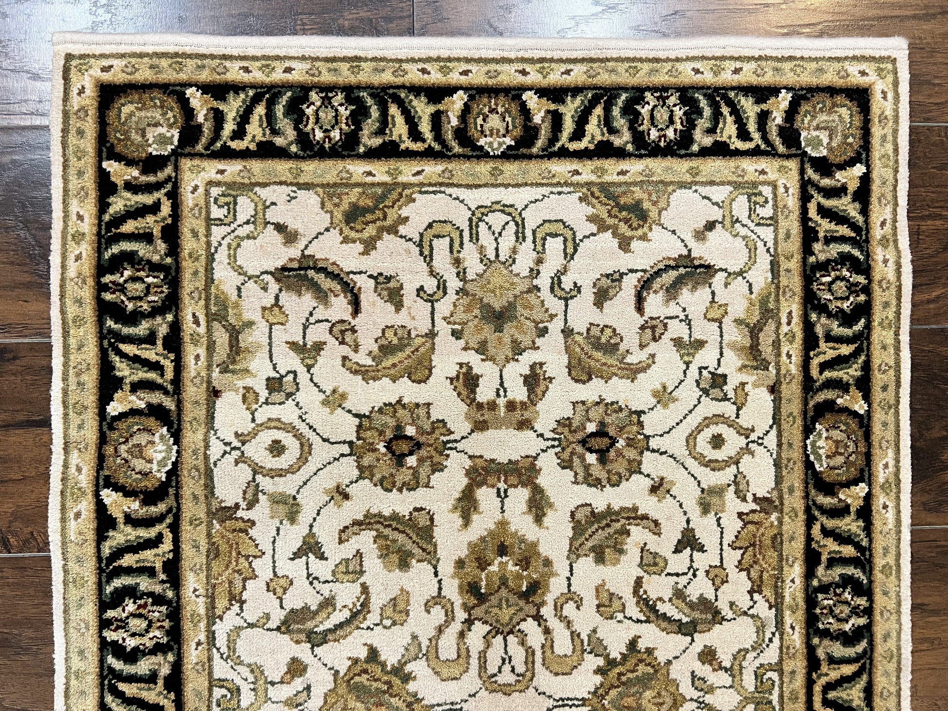 Small Indo Mahal Rug 2.5 x 4, Wool Indian Oriental Carpet, Hand Knotted Handmade Vintage Traditional Rug, Beige Tan Black - Nuvé