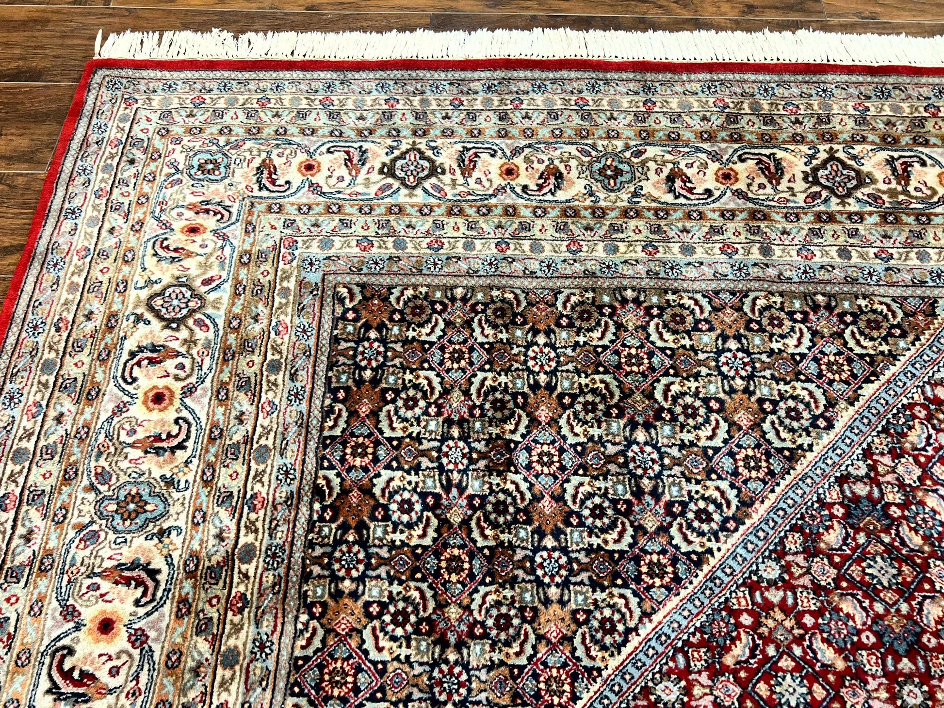 Square Indo Persian Bidjar Rug 10x10, Red, Handmade Vintage Wool Carpet - Nuvé