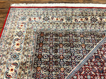 Square Indo Persian Bidjar Rug 10x10, Red, Handmade Vintage Wool Carpet - Nuvé