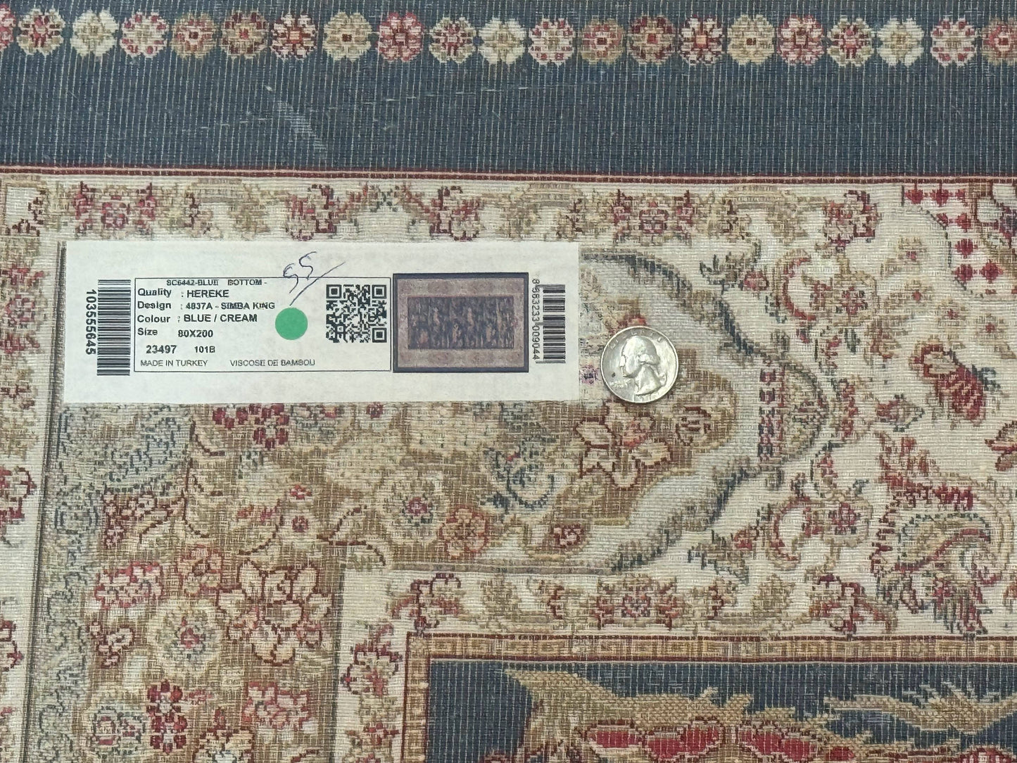 Turkish Silk Rug 2.6 x 6.7, Short Runner Rug, Blue & Ivory, Bamboo Silk, New - Nuvé
