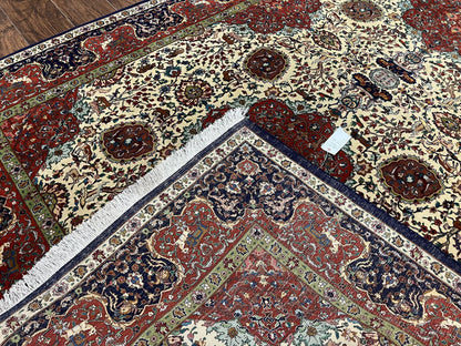 Wonderful Sino Persian Rug 6x10 with Animal Pictorial Motifs, Cream Dark Red Navy Blue, Birds Gazelles, Two Medallions, Top Quality Handmade - Nuvé