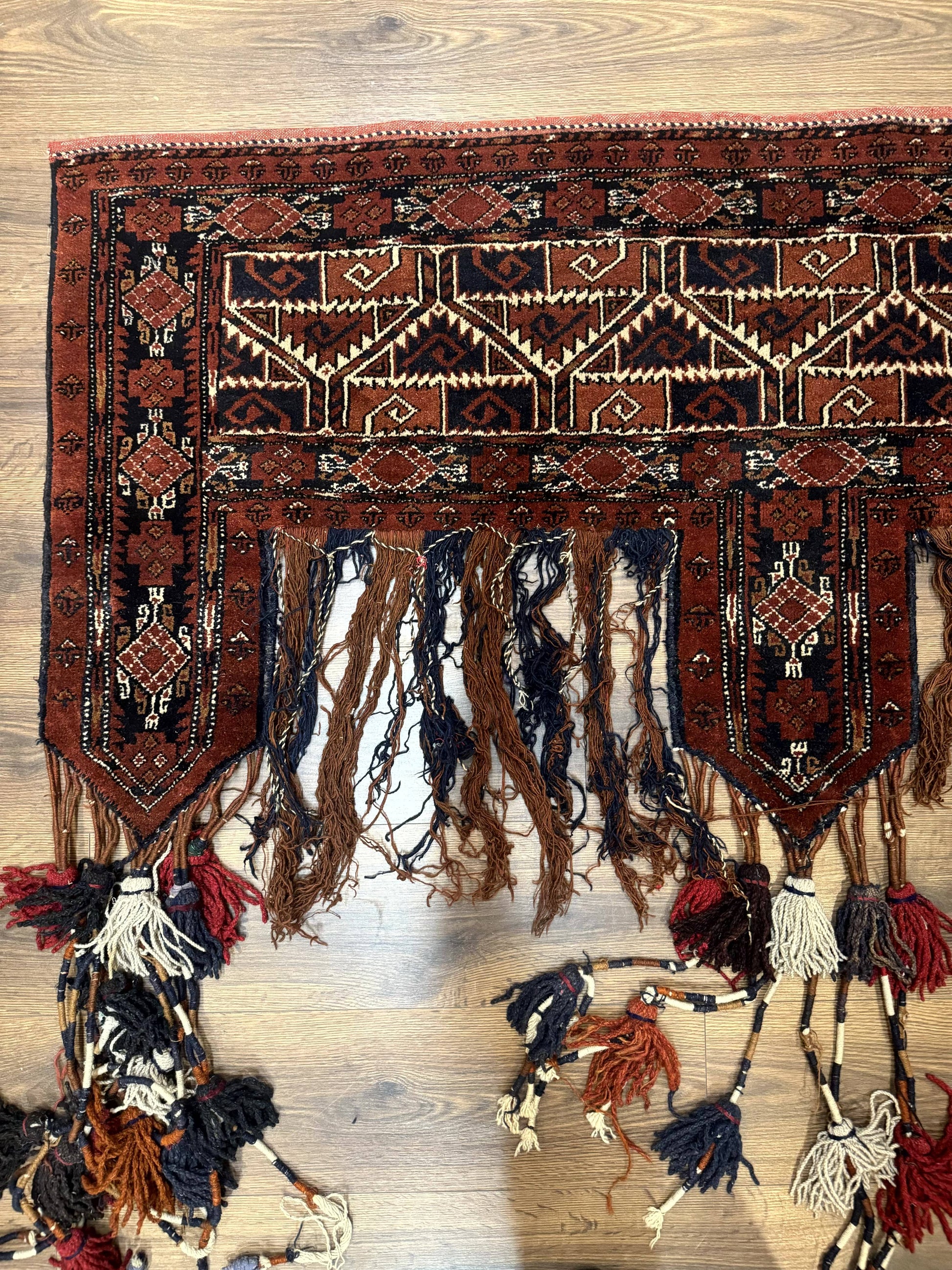 Antique Afghan Beshir Tent Header Textile Rug, Tribal Collectible, Wool - Nuvé