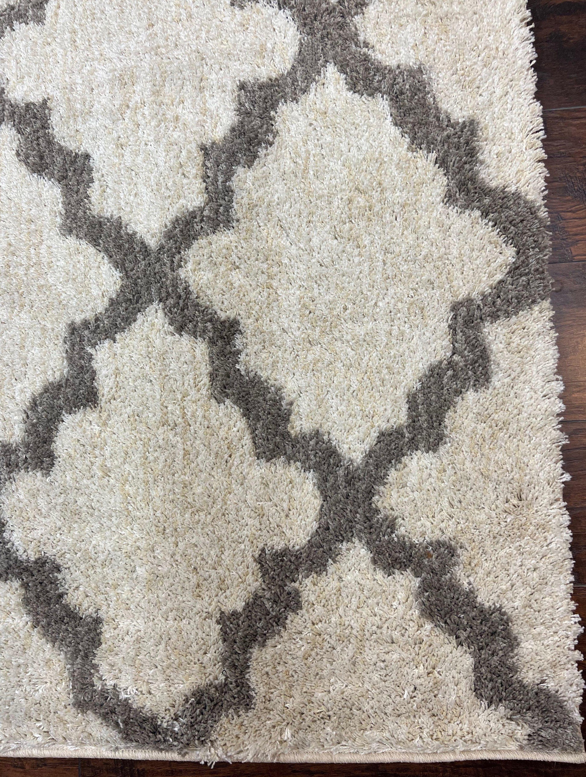 Modern Shag Rug, Ivory and Gray, Diamond Panel Design, Room Sized Area Rug - Nuvé